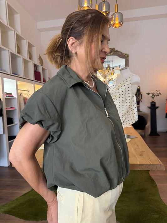 Kurzarm--Blousonjacke in Khaki Hana