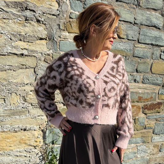 Strickjacke mit Leo und Perlmuttknöpfe Ilaria