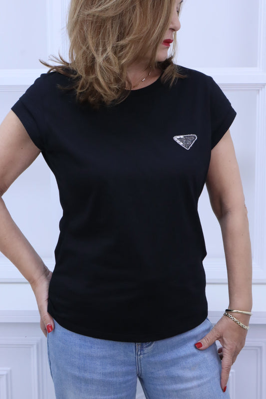 T-Shirt schwarz mit Strassdetail Aria